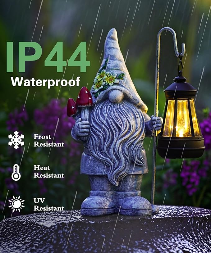 Solar Gnome Statue for Outdoor Decor: Outside Garden Sculpture for Yard Lawn Balcony Patio Porch- Birthday Gifts for Mom Women Grandma-VerdiqueGarden