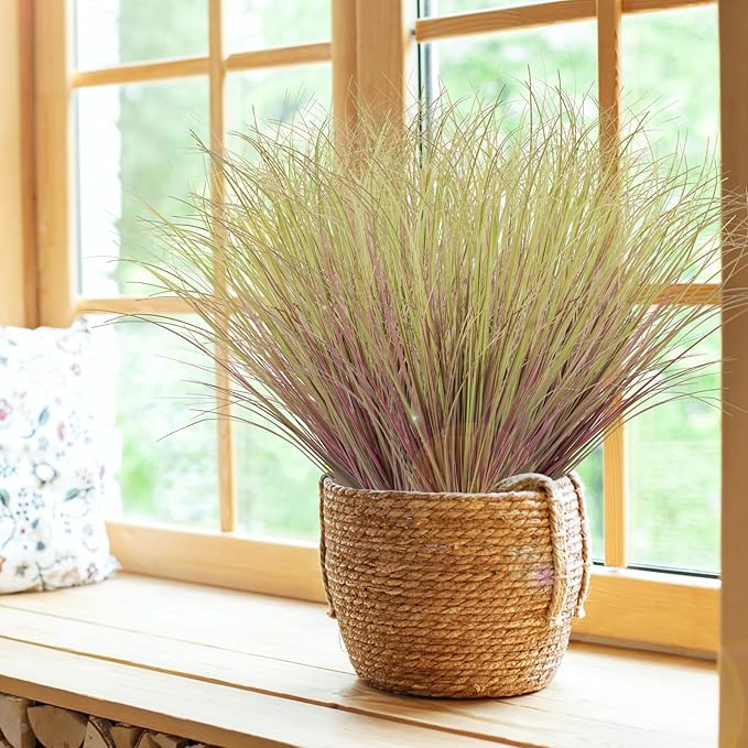 24Pcs Artificial Grass Plants, Faux Shrubs Wheat Grass, Artificial Tall Grass Fake Plants for Outdoor Decor,Artificial Greenery Stems Weed for Room Indoor Home Decor（Light Purple）-VerdiqueGarden