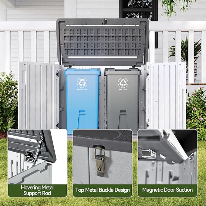 Aoxun Outdoor Storage Cabinet 35 Cu.Ft Outdoor Trash Can Storage Shed Waterproof Horizontal Storage Shed Outdoor Storage for Garbage Bin, Generator, and Lawn Mower (White)-VerdiqueGarden