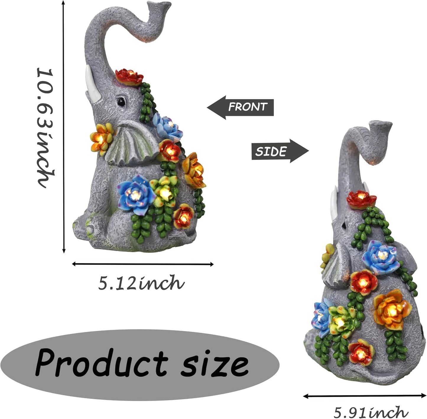 Solar Garden Statue Elephants Figurine with Solar Lights Outdoor Yard Decorations for Patio Porch Home Elephant Gifts for Women Mother's Day Housewarming Birtheday Gifts-VerdiqueGarden