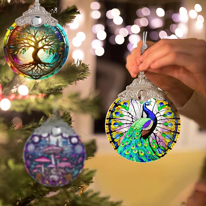 Stained Glass Suncatcher, Jocidea Peacock Ornament, Christmas Ornaments, Holidays Ornaments, Christmas Tree Decor, Peacock Decor for Home, Peacock Gifts-VerdiqueGarden