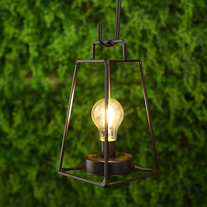 JHY DESIGN Retro Style Geometric Table Lamp 10''High Simple Iron Art Cordless Lamp Battery Powered Lamp with 6-Hours Timer Feature Cage Wireless Lamp for Balcony Party Indoor Outdoor(Short, Black)-VerdiqueGarden