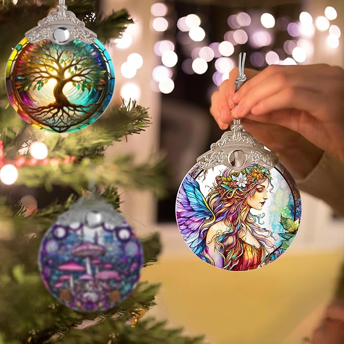 Stained Glass Suncatcher, Jocidea Fairy Ornament, Christmas Ornaments, Holidays Ornaments, Christmas Tree Decor, Fairy Decor for Home, Fairy Gifts-VerdiqueGarden