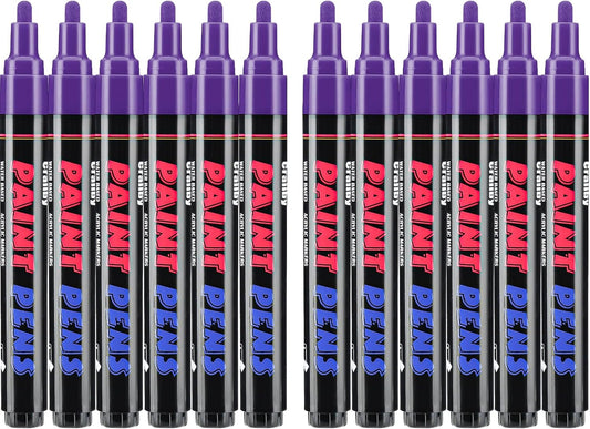 Purple Paint Pens Paint Markers - 12 Pack Permanent Quick Dry Waterproof Marker Pens for Rocks Wood Fabric Plastic Canvas Glass Mugs Metal Tire Stone-VerdiqueGarden
