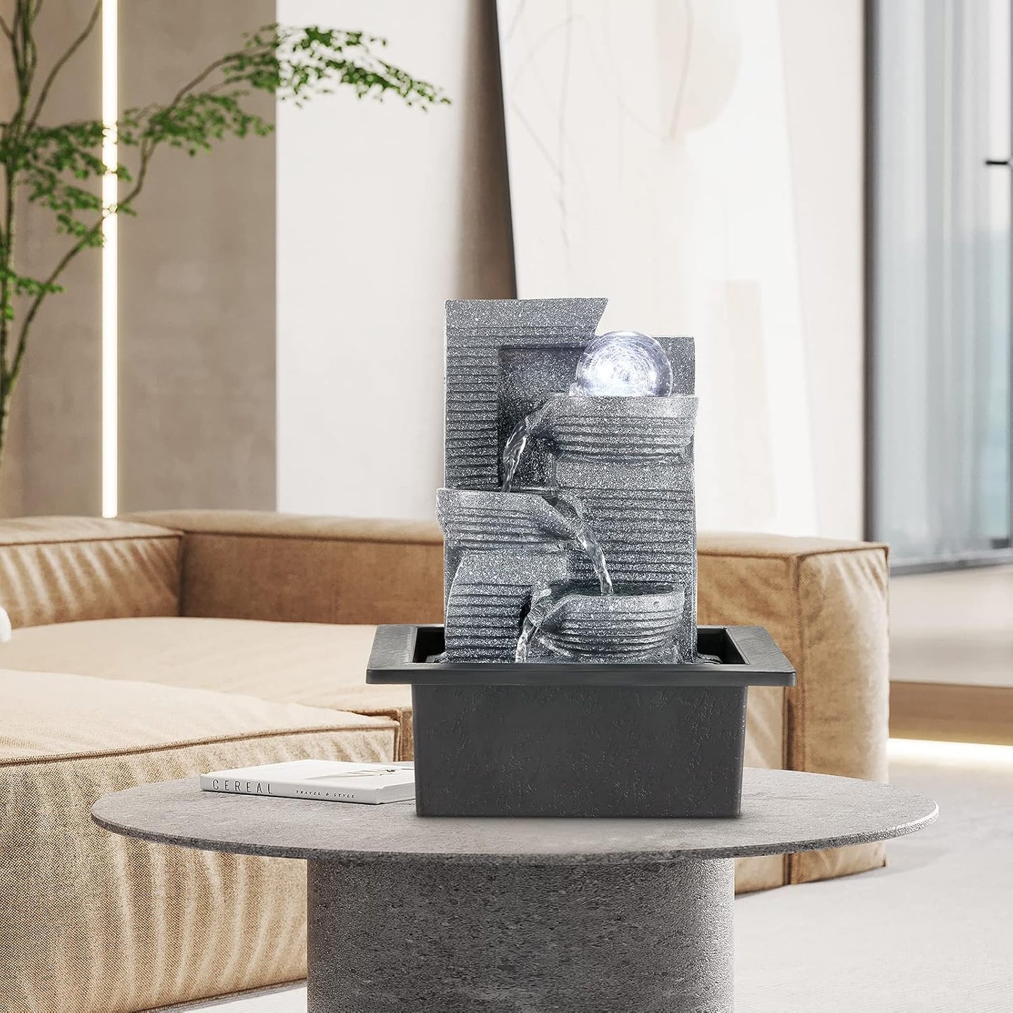 WICHEMI Water Fountains Indoor Waterfall Fountain Tabletop Fountain with LED Light Water Feature Indoor Zen Meditation for Home and Office Indoor Spaces Decor (Style 7)-VerdiqueGarden