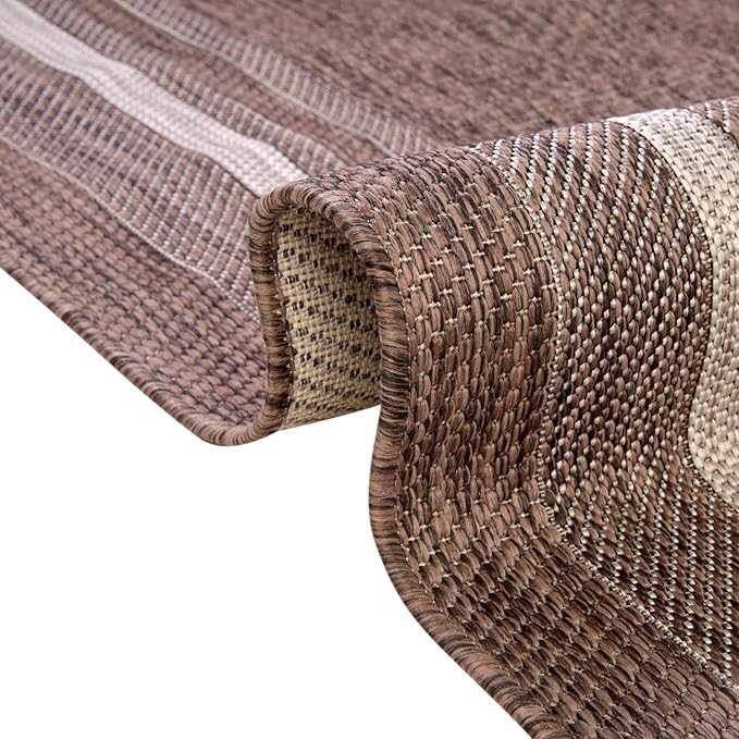 Unique Loom Outdoor Border Collection Area Rug - Soft Border (9' x 12' Rectangle, Brown/ Ivory)-VerdiqueGarden