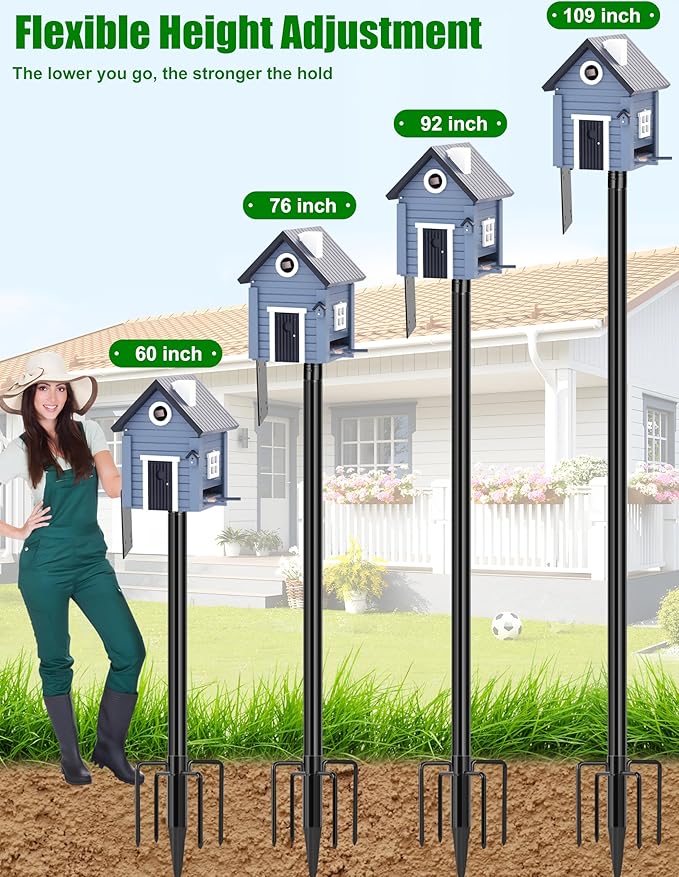XDW-GIFTS Bird House Pole, 1 Pack 109 Inch Metal Bird Feeder Pole for Outdoor, with 5-Prong Heavy Duty Base for Birdhouse Mounting, Weather Station-VerdiqueGarden