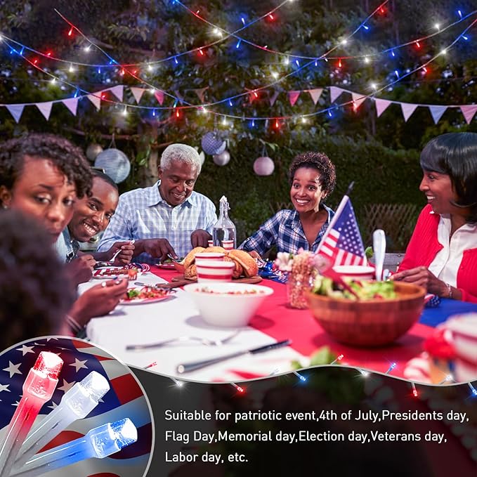 JMEXSUSS Red White & Blue Lights Clear Wire, 66 Ft 200 LED 4th of July Decorations String Lights Plug in, Christmas Lights for Independence Day Celebration Party Memorial Day Patriotic Holidays Decor-VerdiqueGarden