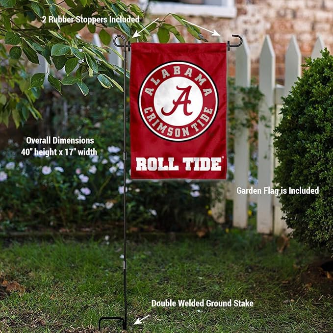 College Flags & Banners Co. Alabama Crimson Tide Garden Flag with Stand Holder-VerdiqueGarden