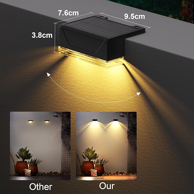 Ellasay Solar Fence Lights Outdoor: IP65 Waterproof RGB Solar Powered with 8 Lighting Modes - Wall Decor for Garden Deck Patio Backyard Balcony 6 Pack-VerdiqueGarden