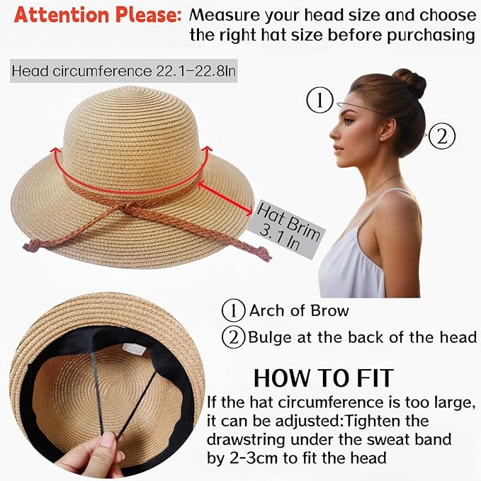Beach Sun Straw Hats for Women, Summer Sun Protection Foldable Packable Wide Brim Hat-VerdiqueGarden