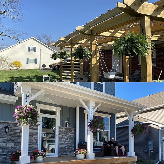 2 Pack Heavy Duty Plant Hanger Bracket, 16Inch Hanging Brackets for Plants Outdoor and Indoor, 80lbs Holding Capacity Metal Plant Wall Hooks, Black Hanging Plant Brackets for Flower Wind Bird Feeder-VerdiqueGarden