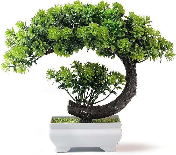 Small Artificial Plants Greenery Desktop Bonsai - Green Plastic Fake Plants for Home Decor, Indoor Bookshelf, Office Desk and Bathroom Room Decor, Tall 8.5"-VerdiqueGarden