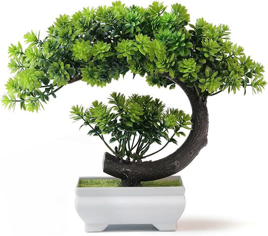 Small Artificial Plants Greenery Desktop Bonsai - Green Plastic Fake Plants for Home Decor, Indoor Bookshelf, Office Desk and Bathroom Room Decor, Tall 8.5"-VerdiqueGarden