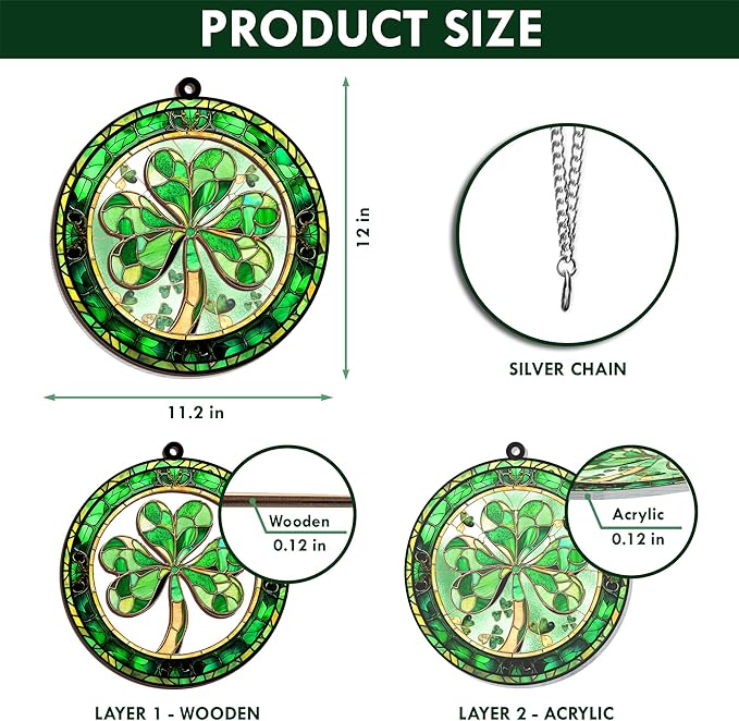 St Patricks Day Decorations - Irish Gifts for Women Men Friends Family, Shamrock Decorations, St Patricks Day Accessories - Double Layered Hanging Suncatcher 12 in-VerdiqueGarden