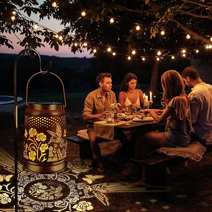 KY&BOSAM Solar Lanterns Outdoor Waterproof Rose Hummingbird Garden Decor Birthday Gift for Women Mom Grandma Hangings Solar Lights Metal Diwali Decoration Outside Lantern for Yard Patio Backyard Porch-VerdiqueGarden