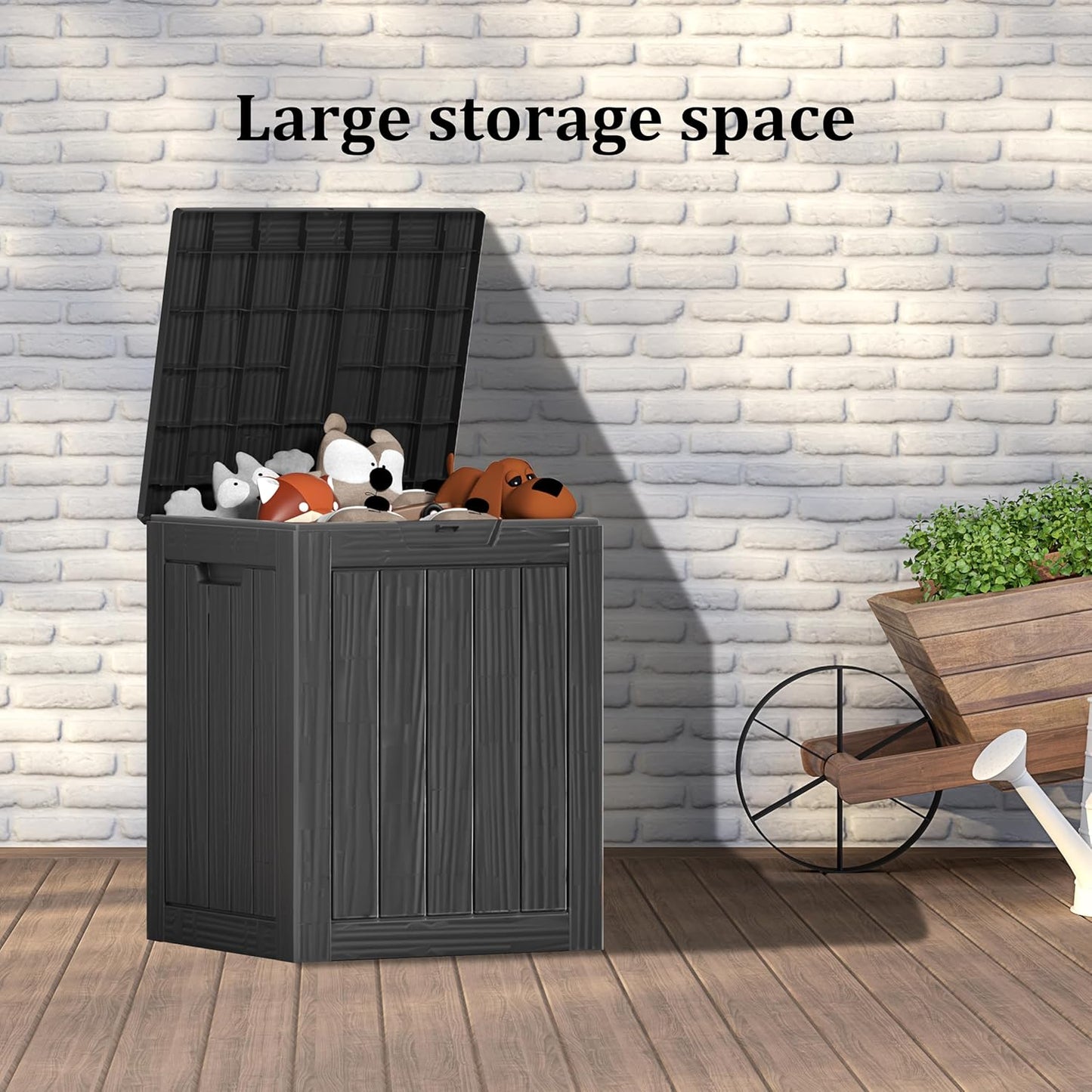 28 Gallon Double-Wall Resin Deck Box - Lockable Waterproof Outdoor Storage Box, 151lbs Capacity & Doubles as Seating for Patio Furniture - Garden Tools, Pool Accessories (Black)-VerdiqueGarden