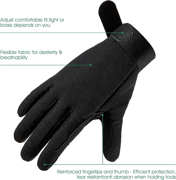 COOLJOB Thorn Proof Garden Gloves with Touchscreen Fingers for Men, Rose Pruning Work Gloves with Palm Cushion for Gardener, Farmer and Landscaper (Black 1 Pair Small)-VerdiqueGarden