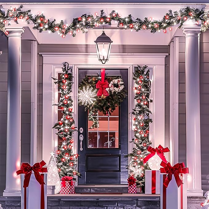 JMEXSUSS Connectable Red and White Christmas Lights, 8 Modes 100 LED Twinkle String Lights Indoor, Clear Wire Plug-in Christmas String Lights Outdoor Waterproof-VerdiqueGarden