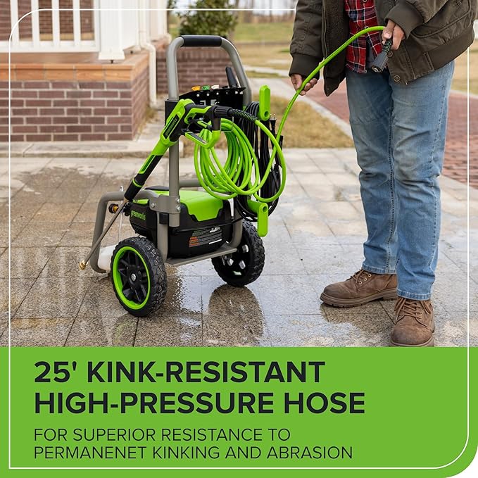 Greenworks Pro Brushless 3000 PSI (CSA Certified) 2.0 GPM Max / 1.1 GPM Electric Pressure Washer (Foldable Handles, Rugged Steel Frame, 25 FT Hose, 35 FT GFCI Power Cord)-VerdiqueGarden