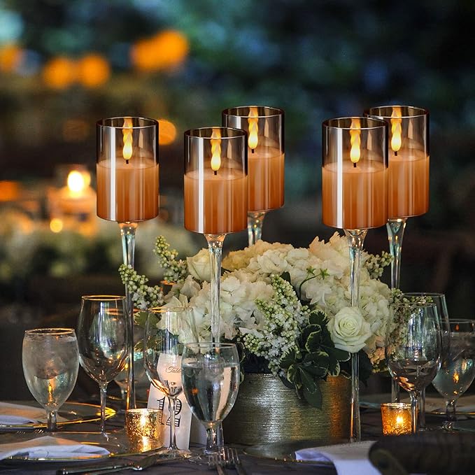 6Pack Glass Flickering Flameless Candles with Remote, 2"X3" Real Wax Votive Candles Battery Operated, Small Electric LED Candles for Wedding Home Decor, w/4 Timers+2 Lighting Modes [Gold]-VerdiqueGarden