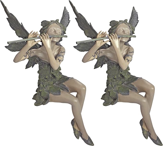 Design Toscano CL95276 Fairy of The West Wind Sitting Garden Statue, 19 Inch, Set of Two, Two Tone Stone-VerdiqueGarden