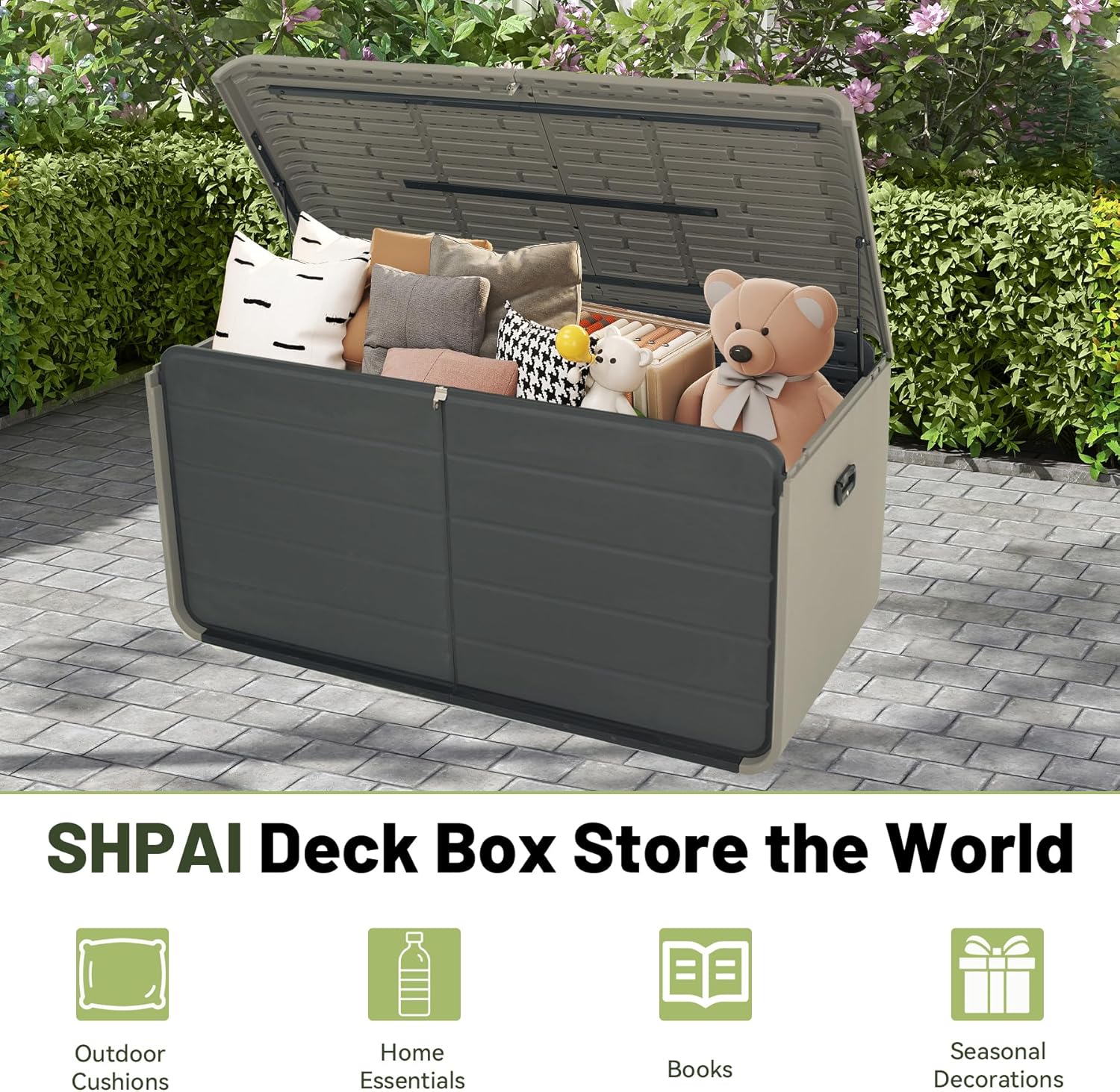 Resin Deck Box 200 Gallons, Extra Large Heavy-Duty Outdoor Storage Box, Lockable & Waterproof Patio Outside Storage Box for Patio Furniture, Tools, Pool Supplies-VerdiqueGarden