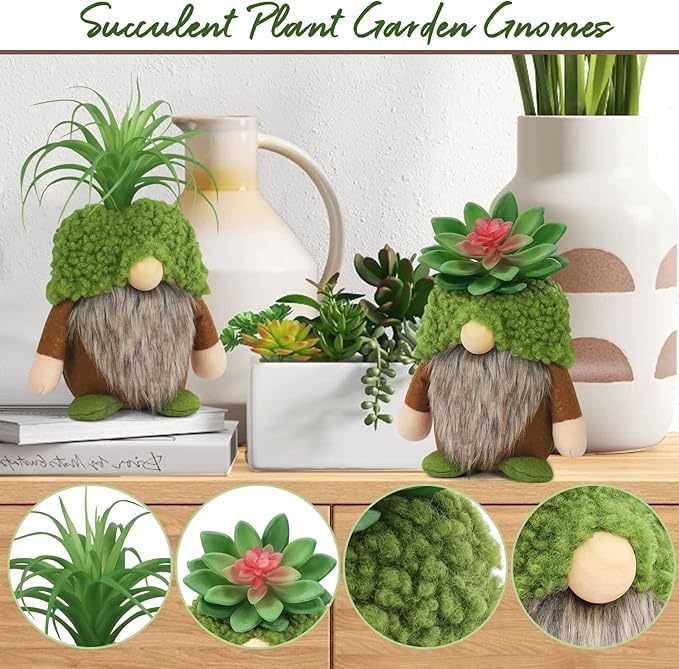 Upltowtme Succulent Gnomes Spring Green Plants Gnomes Swedish Plush Tiered Tray Decoration Tomte Doll Decor Cacti Nordic Dwarf Home Stuffed Gnomes Collection Garden Gift for Her Him Plant Lover-VerdiqueGarden