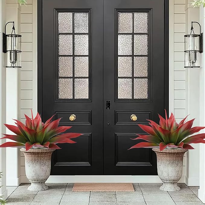 Artificial Agave Plants,Large UV Resistant Fake Agave Planters for Indoor and Outdoor Decorating Tropical Plant Succulents Greenery Indoor Decor (2Pack,22" Red)-VerdiqueGarden