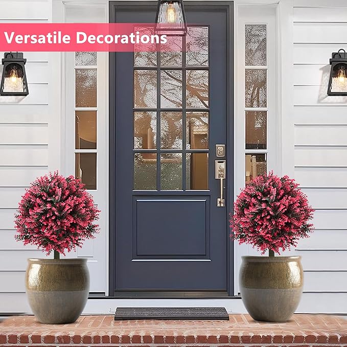 28" Set of 2 Artificial Boxwood Topiary Ball Bush for Outdoor with Ground Spike, UV Resistant Faux Greenery Shrubs, Fake Rose&Green Boxwood Plants for Garden, Yard, Porch, Patio Decor-VerdiqueGarden