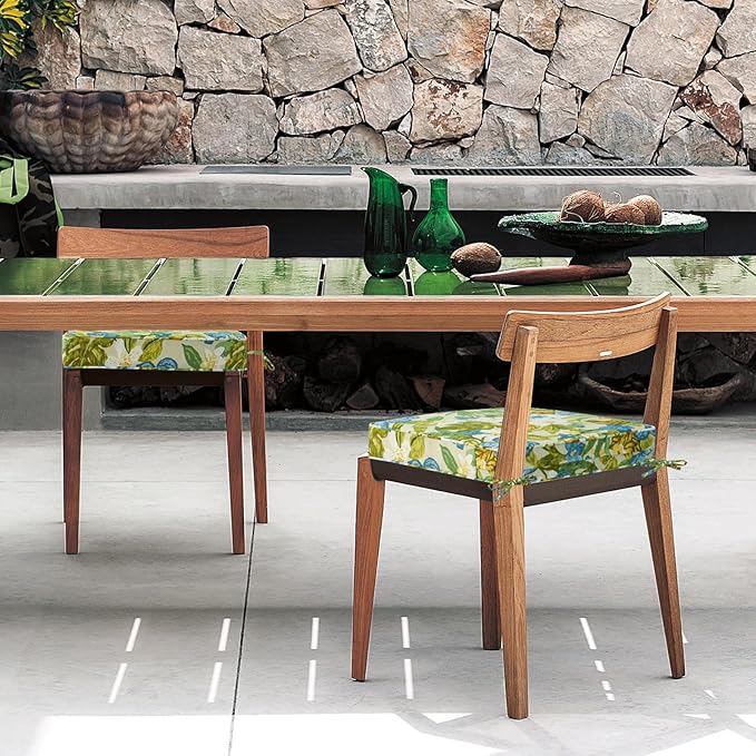 Square Corner Seat Cushions, 19" x 19" x 3", Set of 4, Indoor Outdoor Water Repellent Universal Chair Pads with Ties for Patio Furniture, Garden Dining Chairs, Blue Flower-VerdiqueGarden