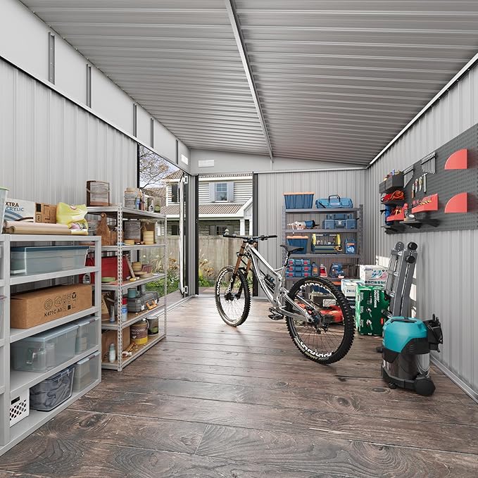 Aoxun 12' x 7.3' Shed 441 CU.FT Outdoor Waterproof Storage Shed with Triple Lockable Door Garden Metal Tool Shed for Outside (Black)-VerdiqueGarden