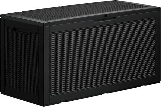 Heavy-Duty 100 Gallon Outdoor Storage Box - All-Weather Patio & Garden Storage Box Waterproof, Lockable Resin Deck Chest for Pool Accessories, UV-Resistant, Obsidian Black-VerdiqueGarden