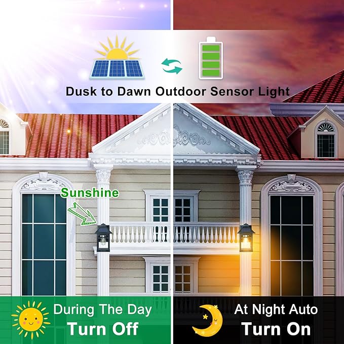 2 Pack Solar Wall Lantern Lights Outdoor Dusk to Dawn Motion Sensor Waterproof LED Wall Sconce Exterior Porch Light Fixtures Warm White, 3 Lighting Modes for Fence Patio Garage Garden Yard-VerdiqueGarden
