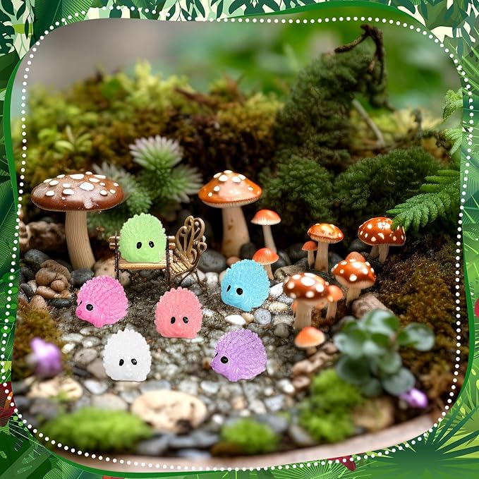 Hiboom 120 Pcs Luminous Mini Hedgehog Figurines Hedgehog Miniature Garden Ornaments Glow in Dark Mini Resin Figures Tiny Animal Figurines Bulk for Garden Micro Landscape Plant Moss DIY Fairy Decor-VerdiqueGarden