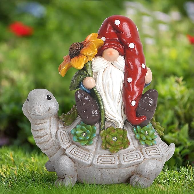 Hodao Patio Garden Theme Solar Gnome & Turtle Sculpture Statue - Lawn, Deck, Balcony, Patio Spring/Summer Decorations - Creative Housewarming Gifts-VerdiqueGarden