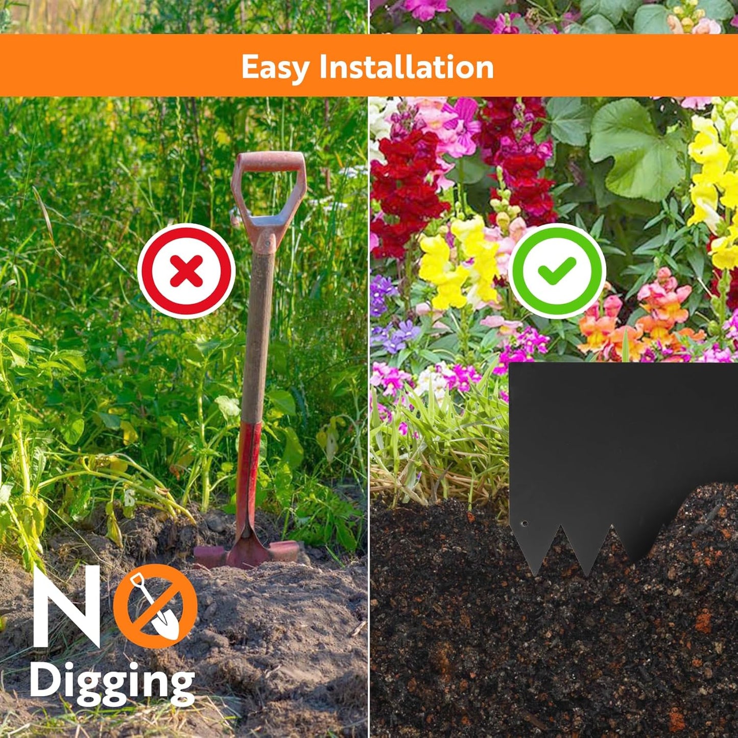 Steel Landscape Edging 40" Lx6 H, 6pcs Metal Landscape Edging with 7 Stakes, 20Ft Easy-to-Install Garden Edging for Flexible Bend, No-Dig Lawn Edging Border for Yard Pathway Forestry, Black-VerdiqueGarden