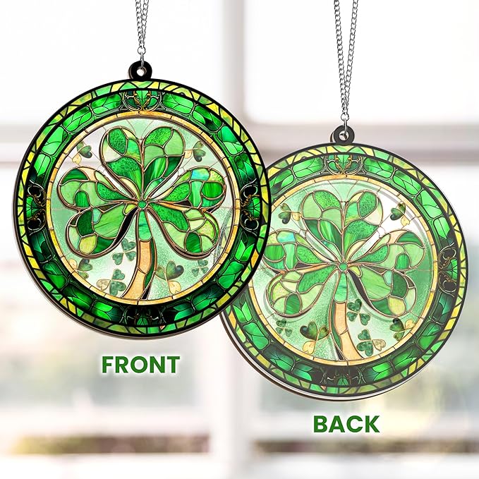 St Patricks Day Decorations - Irish Gifts for Women Men Friends Family, Shamrock Decorations, St Patricks Day Accessories - Double Layered Hanging Suncatcher 6 in-VerdiqueGarden