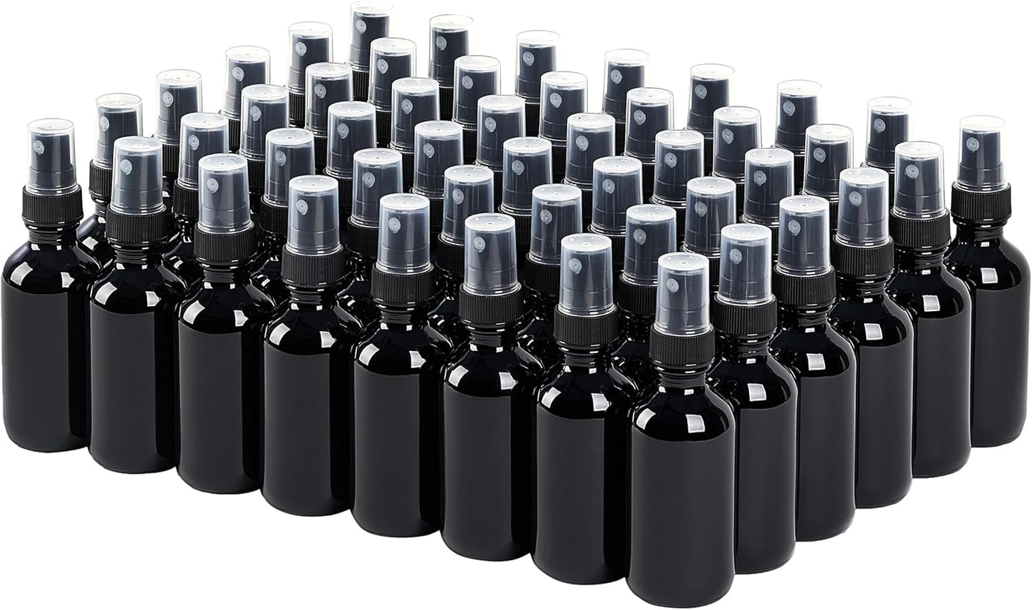 2 oz Glass Spray Bottles, Reusable Fine Mist Sprayer Small Spray Bottle, Leak-Proof Design, Perfect for Travel, Skin Care, Perfumes, Botanical, Cleansing (Black, 2oz-48pcs)-VerdiqueGarden