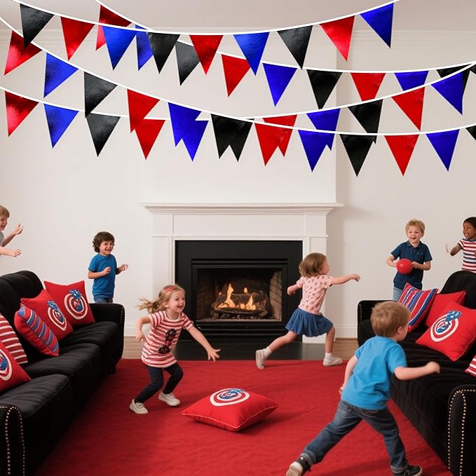 Navy Blue Red Black Party Decorations Metallic Fabric Triangle Pennant Banner Flag Bunting Garland for Graduations Birthday Retirement 4th of July USA Patriotic Veterans Party Decorations Supplies-VerdiqueGarden