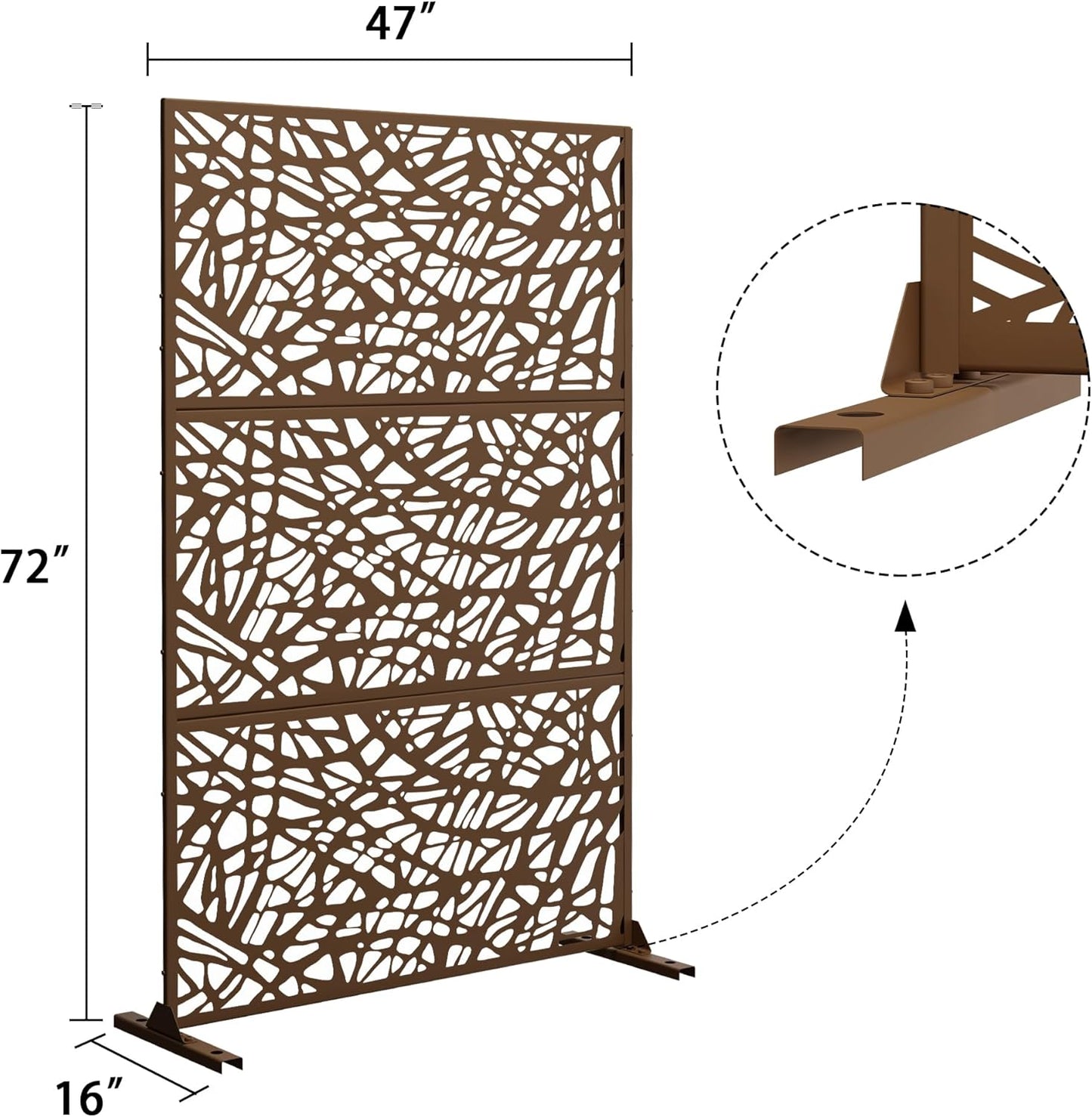 Metal Privacy Screen Outdoor 72" H×47" W,Freestanding Decorative Privacy Screen for Balcony Yard&Garden,Privacy Fence-Brown&Net-VerdiqueGarden