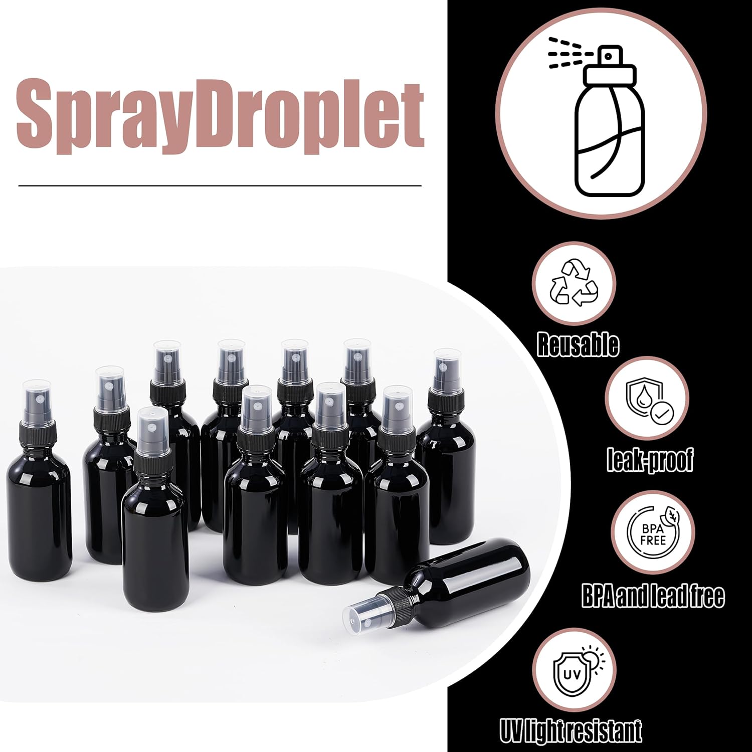 Glass Spray Bottles (2oz-24pcs, Black)-VerdiqueGarden