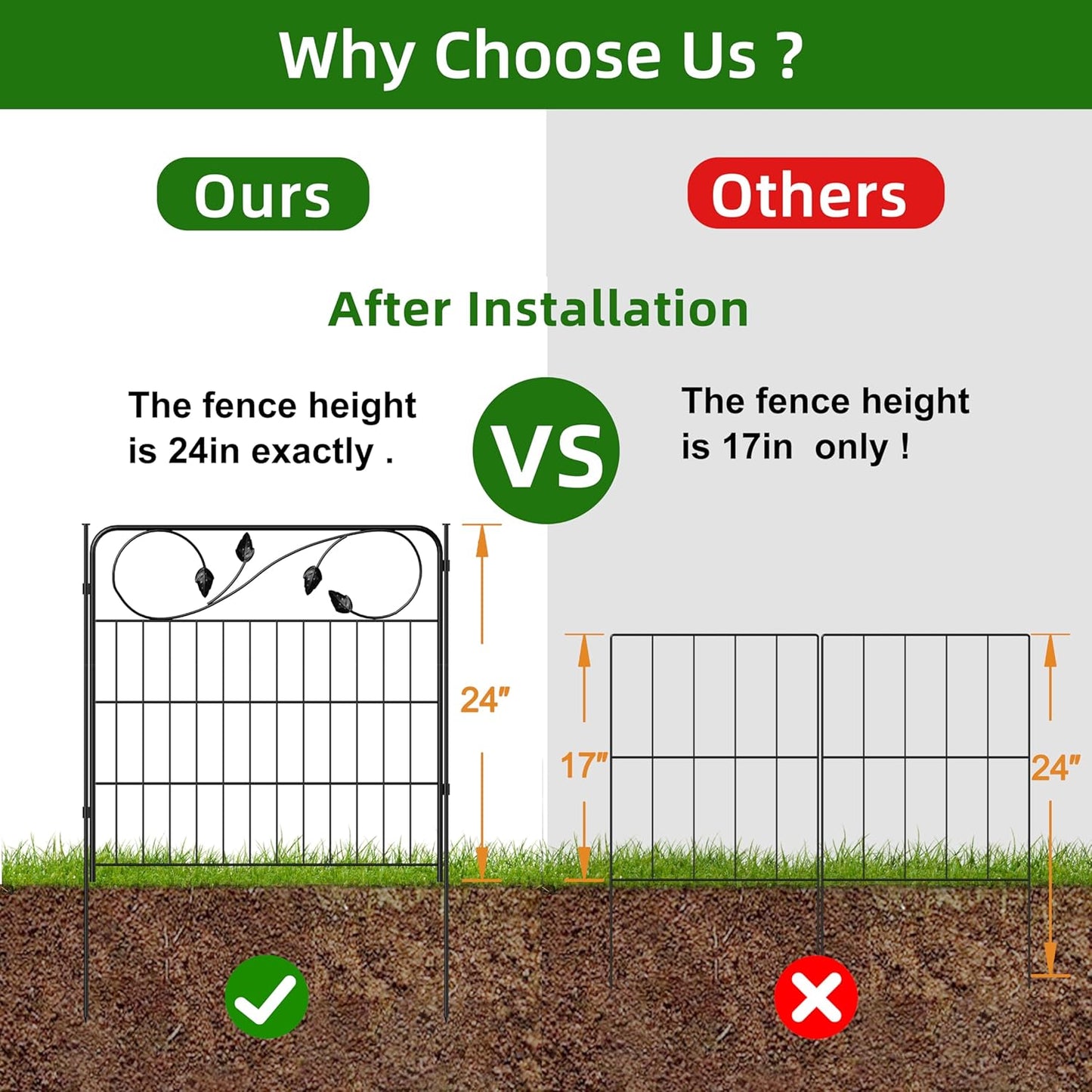 Decorative Metal Garden Fence 24in(H) X10ft(L) 5 Panels Leaf Black Rustproof Wire Border Fence for Landscape Patio Flower Bed Garden Fencing Panel Animal Barrier for Dogs-VerdiqueGarden