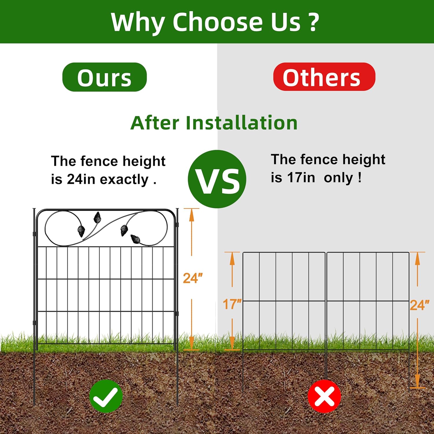 Decorative Metal Garden Fence 24in(H) X10ft(L) 5 Panels Leaf Black Rustproof Wire Border Fence for Landscape Patio Flower Bed Garden Fencing Panel Animal Barrier for Dogs-VerdiqueGarden