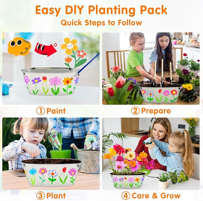 IELEK Paint & Plant Growing Flower Garden Kit for Kids - Arts and Crafts Gardening Set Easter Gifts Kit for Girls & Boys Ages 5, 6, 7, 8, 9, 10, 11 & 12 Year Old-VerdiqueGarden