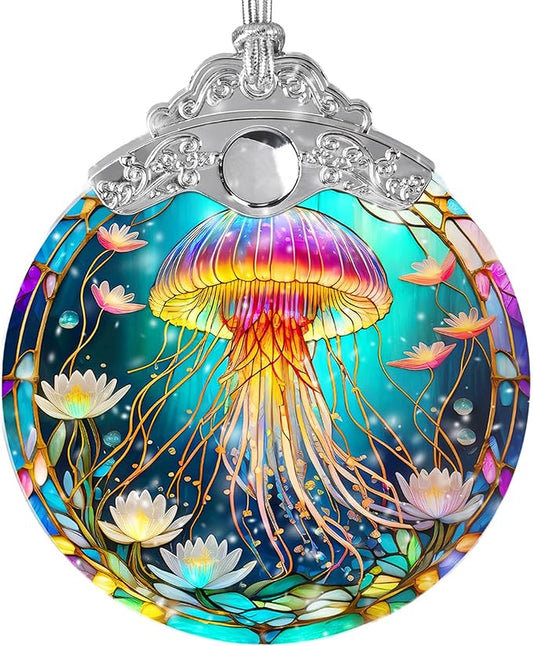 Stained Glass Suncatcher, Jocidea Jellyfish Ornament, Christmas Ornaments, Holidays Ornaments, Christmas Tree Decor, Jellyfish Decor for Home, Jellyfish Gifts-VerdiqueGarden