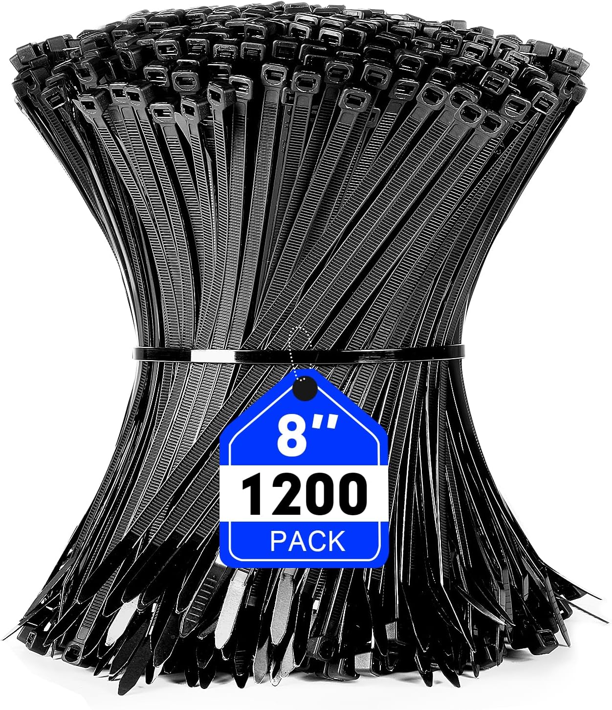 Zip Ties, RAZCC 1200pcs Black Cable Zip Ties 8 Inch, Heavy Duty Plastic Wire Ties with 50lb Tensile Strength, Self-Locking Black Nylon Tie Wraps for Indoor and Outdoor-VerdiqueGarden