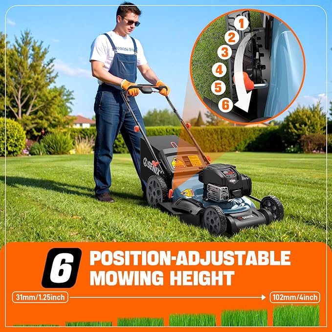 SENIX LSSG-H2 22-Inch Self Propelled Gas Lawn Mower with 163 cc 4-Cycle Engine, 3-in-1 Rear Wheel Drive Variable Speed Lawnmower, 6-Position Height Adjustment-VerdiqueGarden