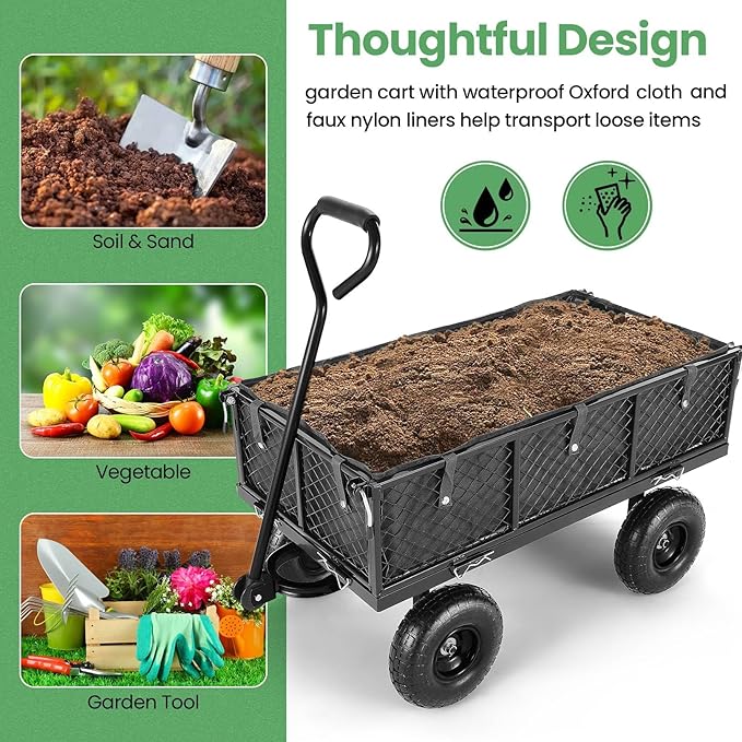 Homdox MAX 880LB Garden Cart, Heavy Duty Garden Wagon, Mesh Foldable Garden Cart, Pullable Gardens Wagon with 180° Rotating Handle, Collapsible Garden Carts for Yard Beach Farm, Black with Bag-VerdiqueGarden