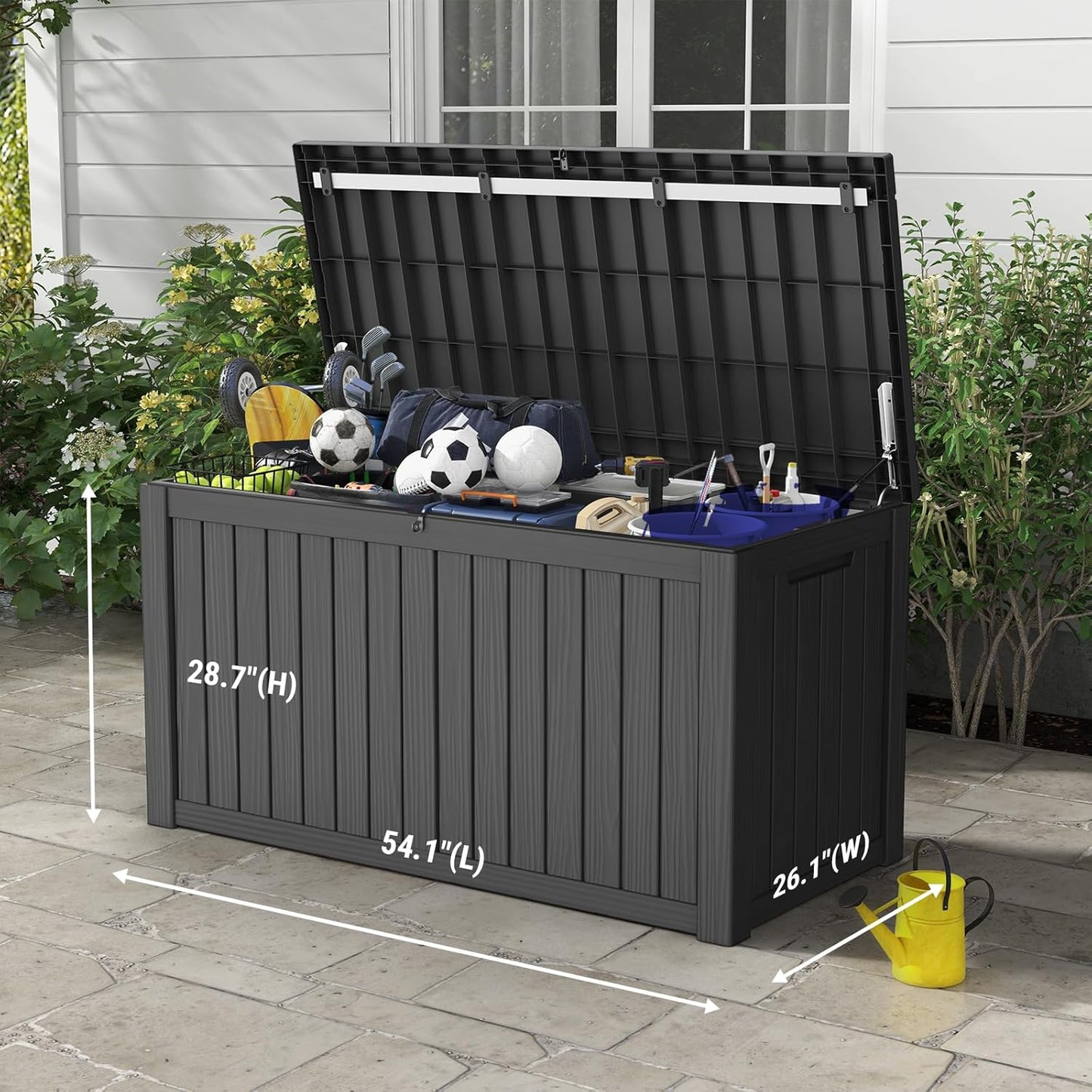 Mars Villa 150 Gallon Outdoor Storage Box, Large Resin Deck Box Waterproof, for Pool Supplies Storage, Outdoor Patio Furniture Cushions, with Hydraulic Hinge, UV-Resistant and Weatherproof, Black-VerdiqueGarden